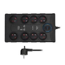 Prepäťová ochrana, 8x zásuvka 230V, USB A+C nabíjačka 5V/3.4A, kábel 2m, farba  čierna