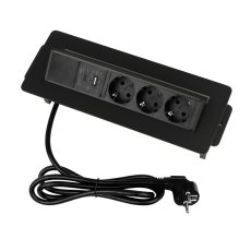 Výklopná zásuvka FLIX BOX,  3x 230 V,  1x USB-A + 1x USB-C, kabel 1,5m, černá