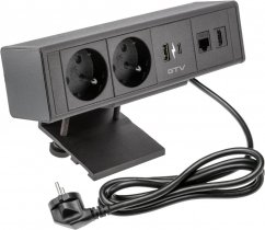 Zásuvka na dosku stola BAR, 2x 250V, 2x USB A + C nabíjačka, 1x RJ45 cat.6, 1x HDMI, kábel 1.5m, hliníkové telo, farba čierna