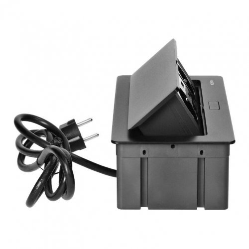 Výklopný blok 2x zásuvka 230V + 2x USB (2.1A) nabíjecí, barva černá, kabel o délce 1.5m