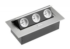 Stolný zásuvkový blok zapustený, 3x zásuvka, bez kábla, hliník