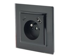 Zásuvka v sklenenom rámčeku, 1x 230V/16A s USB A+C nabíjačkou, pod omietku, farba čierna