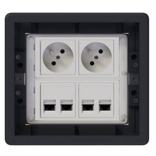 Podlahová zásuvka 2x 250V / 16A, 4x RJ45 cat.6, farba grafitovo-šedá, pre liate podlahy