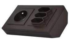 Rohová zásuvka, 1x 250V/16A + 3x 250V EURO (plochá), barva čokoládová, bez kabelu