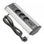 Rohový zásuvkový blok 3x230V,  2xUSB 2.1A 5V, stříbrno-černý, kabel 1.5m