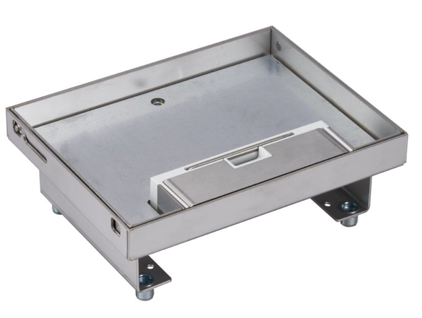 Nerezový podlahový box se 4× zásuvkou 230 V, do lité podlahy, víko pro materiál do 20 mm