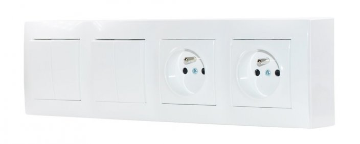 Zásuvkový blok nástenný 2x 250V / 16A s 2x vypínačom (radenie č.5), clonky, bez kábla, farba biela
