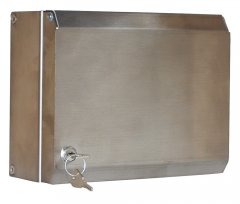 Nástěnný box s víkem (včetně zámku) z nerezové oceli, 6x zásuvka 250V na nožové svorky, bez kabelu