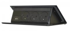 Pop-up blok INCARA 3x zásuvka 250V surface, 1x HDMI 2.0 + montážny rám, farba čierna, kábel 2m