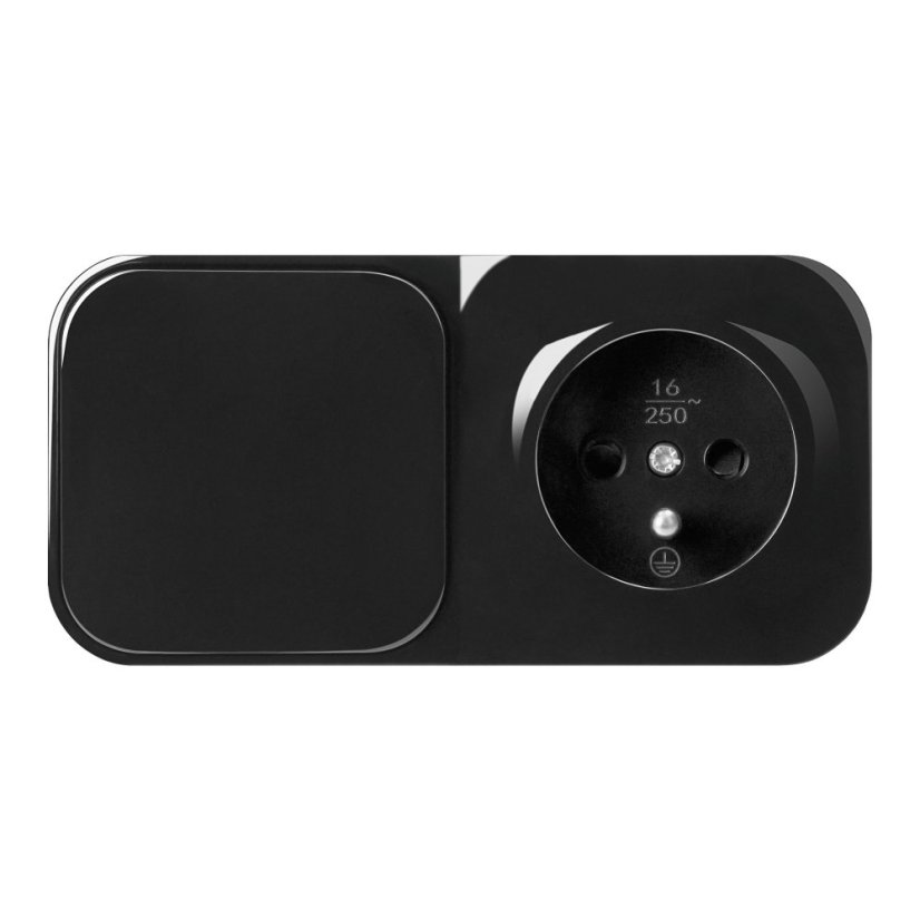 Jednopólový vypínač + zásuvka 230V, nástěnná, krytí IP20, ToDo, barva černá