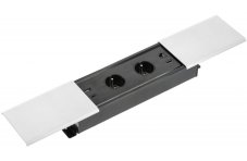 Zásuvkový blok PRESTINO s posuvným vekom, 2x zásuvka, 2x USB A/C, 1x HDMI 2.0, 1x RJ45 cat.6, kábel 1.5m, farba biela