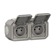 Dvojzásuvka Legrand Plexo 2×2P+T 16 A, IP55, horizontální, šedá