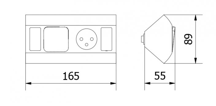 Zásuvkový rohový blok s vypínačom, 1 x 230V, farba čierno-strieborná