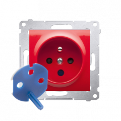 Zásuvka jednonásobná s uzemněním DATA s  klíčem pro rámečky Nature pro rámečky Premium (přístroj s krytem) 16A 250V, šroubové svorky, červený