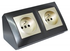 (SCHUKO VERZE) Rohová zásuvka 2x 250V, antracitová metalíza so zlatými krytkami, bez kábla