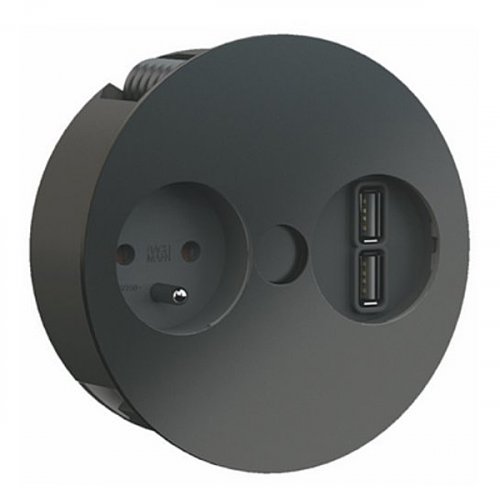 Zásuvkový blok Bachmann TWIST, 1x 230V + 2x USB nabíjačka, kábel 2m, matná čierna