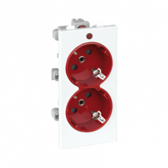 Dvojzásuvka CIMA SCHUKO se signalizací napětí 16A 250V šroubové svorky 108×52mm červený čistě bílá