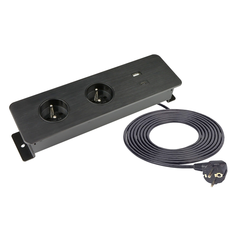 Vestavná zásuvka TAOBOX, 2x 230V + 2x USB A+C nabíječka 5V/3.4A , kabel 1.5m, barva černá