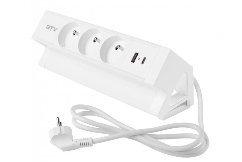 Stolní blok Basco, 3x zásuvka 230V, 2x nabíjecí USB A+C 30W, kabel 1.5m, barva bílá