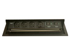 Výklopná zásuvka MAGNAT-BOX 4× 230 V + 2× USB-A a USB-C, farba čierna, kábel 2m