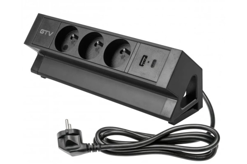 Stolní blok Basco, 3x zásuvka 230V, 2x nabíjecí USB A+C 30W, kabel 1.5m, barva černá