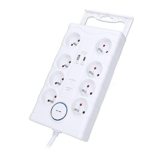 Přepěťová ochrana, 8x zásuvka 230V , USB A+C nabíječka 5V/3.4A, kabel 2m, barva bílá