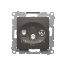 Zásuvka anténní SAT+SAT+RTV koncová (přístroj s krytem), 2x vstup: 5 MHz÷2,4 GHz, Simon 54, barva hnědá metalizovaná
