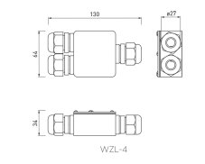 Kabelová spojka voděodolná "V",  IP68, 3x2.5mm2