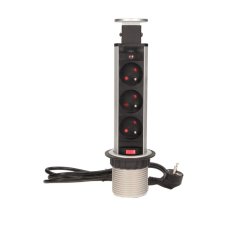 Výsuvná zásuvka ⌀6cm, 3x 250V, kabel 1.8 m, nerezová