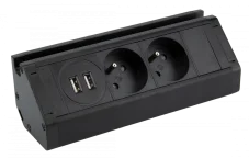 Dvojitá rohová zásuvka 2x 230V s 2x USB (A) nabíjačkou a držiakom na telefón, kábel 1.5m, farba čierna