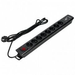 Prepäťová ochrana 375J, 8x zásuvka 230V/10A, 2x nabíjací USB-A 2.1A, presvetlený vypínač, farba čierna, kábel 3m