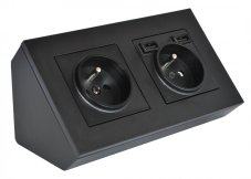 Rohová zásuvka 2x 250V s 2x USB-A nabíjačkou v čiernej matnej farbe, bez kábla
