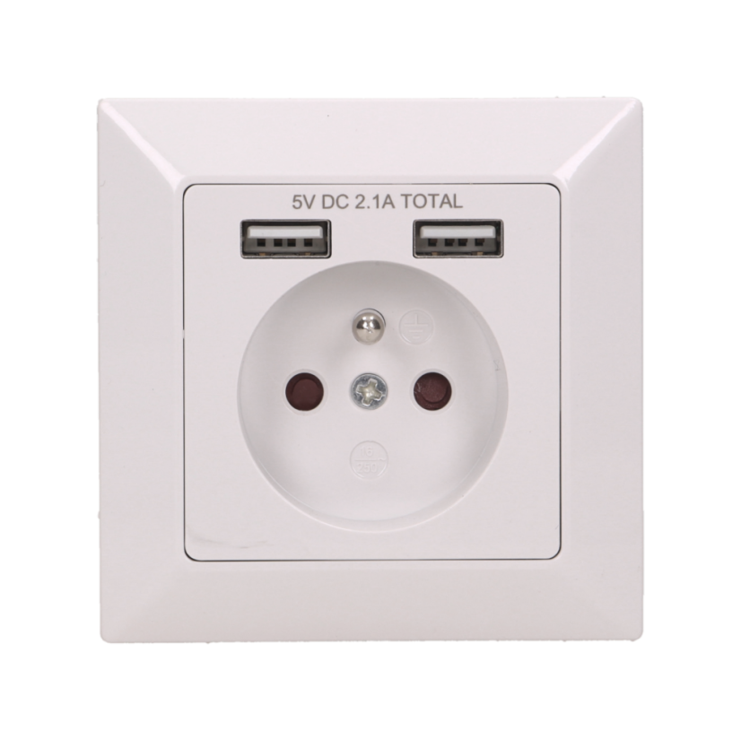 Zásuvka pod omietku, 1x230V, 2x USB nabíjačka 5V