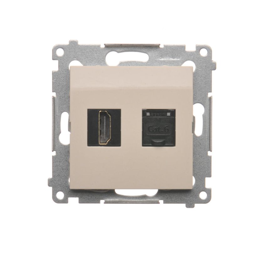 Zásuvka HDMI + dátová RJ45 cat. 6 (zariadenie s krytom), Simon 54, farba krémová