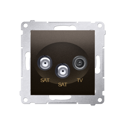 Zásuvka anténní SAT+SAT+RTV koncová (přístroj s krytem), 2x vstup: 5 MHz÷2,4 GHz, Simon 54, barva hnědá metalizovaná