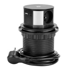 Výsuvný zásuvkový blok 3x 230V, indukčná Qi a 2x USB A+C nabíjačka, kábel 1.5m, farba čierna