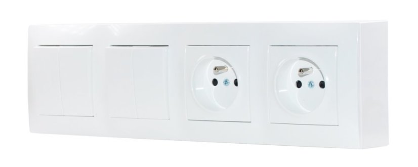 Zásuvkový blok nástěnný 2x 250V/16A s 2x vypínačem (řazení č. 5), clonky, bez kabelu, barva bílá