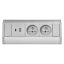 Rohový zásuvkový blok, 2x zásuvka 230V + 2x USB nabíječka A+C 5V, šedo-stříbrná barva