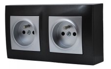 Zásuvkový blok nástěnný 2x 250V/16A, clonky, barva antracitová a stříbrná metalíza