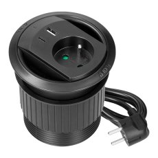Nábytková zásuvka 1x 230V s nabíječkou USB A+C PD20W a kabelovou průchodkou, kabel 1.4 m, barva černá