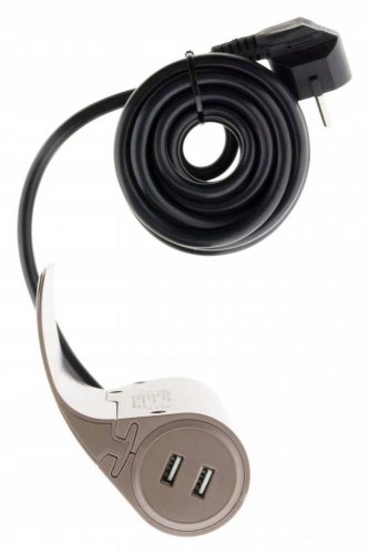 Prodlužovací kabel v hnědé barvě s USB nabíječkou pro stůl nebo pohovku, kabel 3m