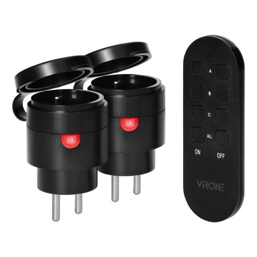 Bezdrôtová zásuvka MINI s diaľkovým ovládaním, 2+1, 2300W, IP44 (vonkajšia), farba čierna