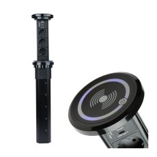 Automaticky výsuvný blok LIFT BOX USB, 3x zásuvka 230V (verze schuko), nabíječka USB A + C, bezdrátové nabíjení, kabel 2m, barva černá