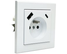 Zásuvka v rámčeku pod omietku, 1x 230V/16A s USB A+C nabíjačkou 20W, farba biela lesklá