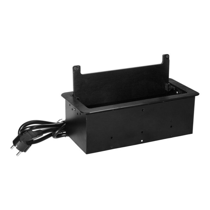 Vestavný zásuvkový blok 2× 230 V, USB-A + USB-C, 2× RJ45 cat.6a, prachový kartáč, barva černá