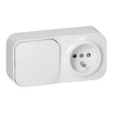 Jednopólový vypínač + zásuvka 230V, nástenná, krytie IP20, ToDo, farba biela