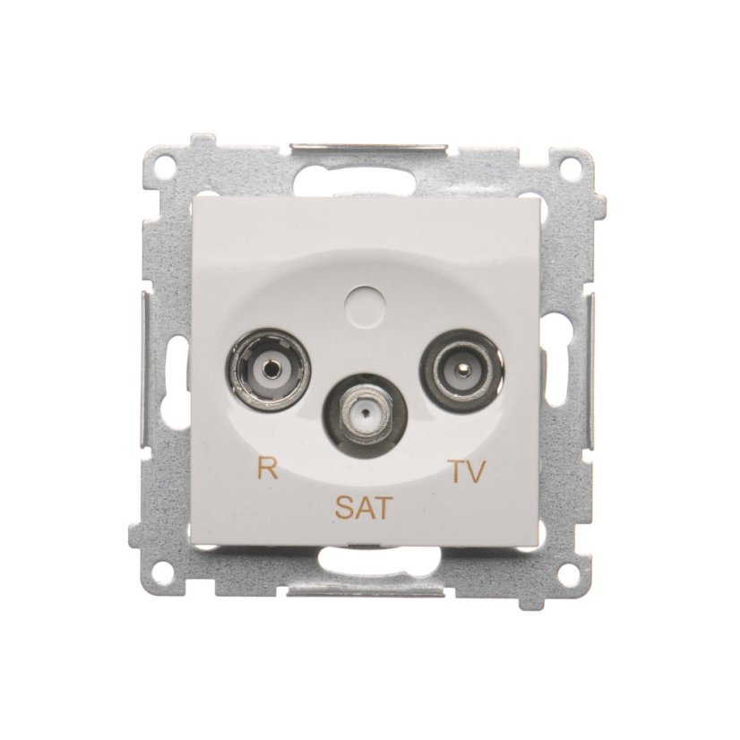 Zásuvka anténní R+TV+SAT průchozí (přístroj s krytem), 1x vstup: 5 MHz÷2,4 GHz, Simon 54, barva bílá