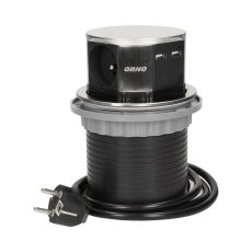 Zásuvkový blok guľatý, 3x zásuvka, 2x USB nabíjací, farba nerez, kábel 1.5m