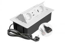 Výklopná zásuvka MULTISOFT, 2x 230V /schuko), USB A/C nabíjačka, RJ45, HDMI, farba biela, kábel o dĺžke 1.5m