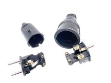 Zásuvka 2P+Z so zástrčkou 2P+Z, 16A, typ E, zemniaci kolík, IP20, materiál plast, farba čierna